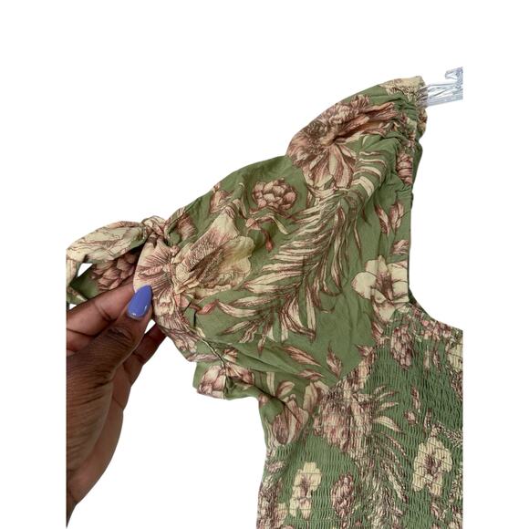 Agua Bendita Target Smocked Tiered Romantic Floral Tile Puff Sleeve Dress Large - Picture 6 of 13